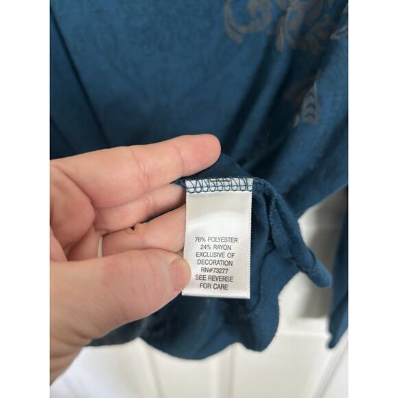 Velvet Burnout Teal Semi Sheer Long Sleeve Top Size XL Floral Paisley Comfy - Picture 7 of 7